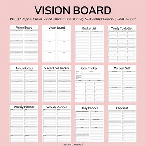 Vision Board Template | Goal Tracker, Bucket List (PDF) - Etsy UK