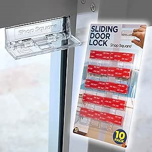Sliding Glass Door Lock for Home Safety - 10 Pack Sliding Patio Door Locks, Child Safety Slide Window Stopper, Extra Strong Adhesive