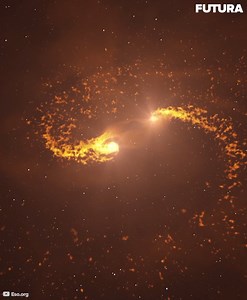 [📡] Grâce à ALMA, des astronomes ont capturé, sur des images très haute résolution, deux disques au cœur desquels se forment des étoiles ! Des disques alimentés par un entrelacs de filaments de matière qui leur donne la forme surréaliste d’un gigantesque bretzel cosmique 💥 L’observation de ce processus offre un nouvel éclairage sur les premières phases de l’évolution stellaire et apporte aux astronomes de nouvelles contraintes sur les conditions de formation des systèmes binaires ⚛️ | Futura e