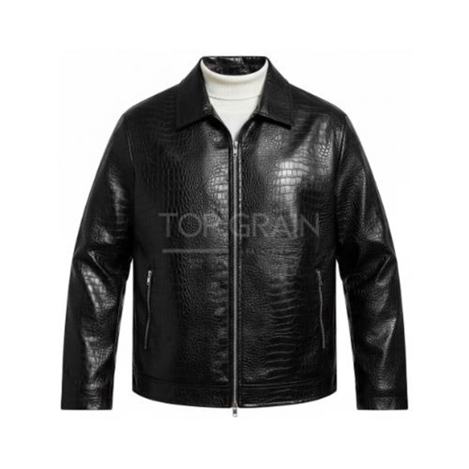 Men's Black Crocodile Embossed Leather Bomber Jacket – Shiny Alligator Texture - Etsy