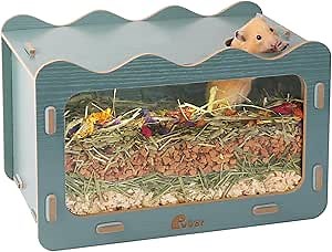 Rubor Hamster Digging Box Syrian Visible Hideout and Exploration House with Acrylic Transparent Board for Dwarf Gerbils Mice Degus or Other Small Pets