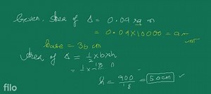 Find the height of a triangle whose base is 36 \mathrm{~cm} and... | Filo