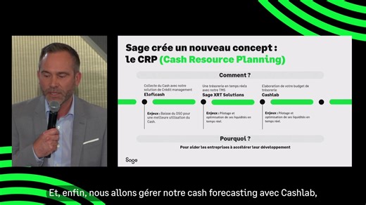 « Une nouvelle vision du cash management » 💡 C'est avec cette idée en tête que nous avons conçu le Cash Resource Planning, une solution innovante qui associe Sage XRT à Eloficash et Cashlab. Notre but ? Accélérer la circulation du cash dans l'entreprise. Comment ? En couvrant tous les flux (amont et aval) du pilotage du cash, en associant d'une part Eloficash et son savoir-faire en crédit management, et d'autre part Cashlab pour une meilleure prévision de trésorerie. Chez Sage, innovation = par