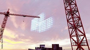 Visualization of a building on a construction site. Augmented reality at the construction site.
