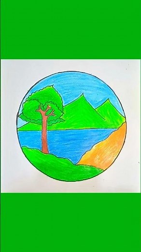 easy nature scenery drawing 💚 hill with river scenery drawing #tasniaarts