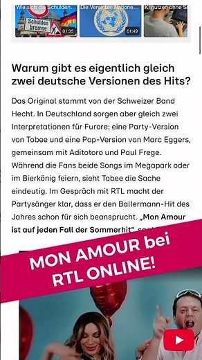 MON AMOUR bei RTL - Der Ballermann Hut des Jahres 2026 von TOBEE