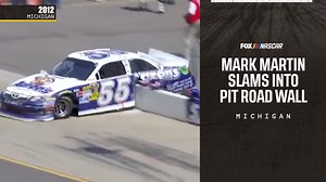 Mark Martin's unusual and scary crash into the pit road wall at Michigan in 2012. | NASCAR on FOX
