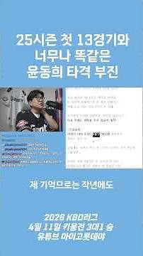 Yoon Dong-hee's batting slump, exactly the same as the first 13 games of the '25 season [YouTube ...
