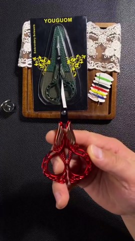 Little Sewing Scissors with Cover Sharp Detail Scissor for Craft Embroidery Needlework Threading Snips, Small Cross Stitch Shears Golden Red