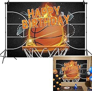Basketball Birthday Backdrop Basketball Happy Birthday Banner 7x5FT Basketball Party Banner Decorations Background