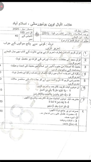 AIOU Code 201 Past Paper Spring 2025