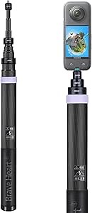 Super Long 36cm to 3m extented Invisible Selfie Stick for Insta360 Cameras 3M Max Length Carbon Fiber Construction Stick for Insta 360 ONE X4 X3 ONE R ONE RS, ONE X, ONE Accessories (Purple)