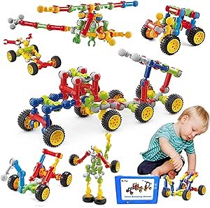 Stem Building Blocks Set - 167 Pcs With Wheels - Ideal for 5 Year Old Boys and Girls - Educational and Creative Building Games