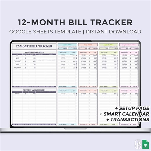 12-month Bill Tracker - Smart Calendar - Annual Bill Tracker - Google Sheets Template - Spreadsheet - Instant Download - Etsy