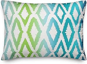 Gradient Ikat Blue Green Indoor/Outdoor Pillow | Decorative Pillows for Living Room Couch Bed Sofa Patio, Fluffy Soft Cushion | Water Resistant Blue, Green, 14x20