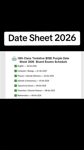 10th Class Date Sheet 2026: Important Dates and Updates