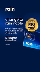 266 reactions · 12 comments | Get HD voice calls, 2 gigs, 60 mins & 100 sms + top ups now R10 a gig at rainGO! | rain South Africa | Facebook