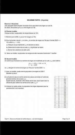 Bac Maths 2026 Série technologique Sujet 0, pour s'entraîner 😉 #maths #bac #exam #shorts #fyp #fypシ