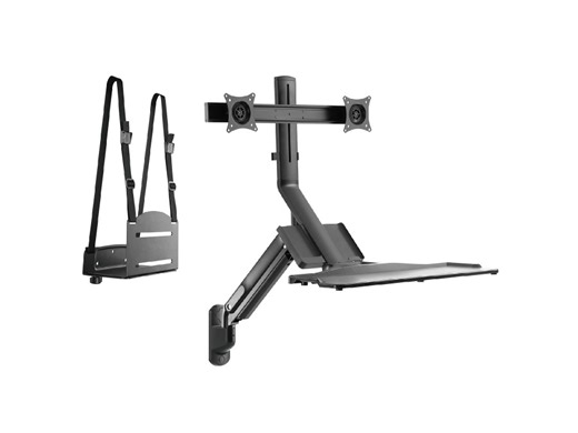 Stacja robocza do biura / na produkcję Maclean, uchwyt na komputer i klawiarurę, dla 2 monit. 17 "~ 27", do pracy stojąco siedzą