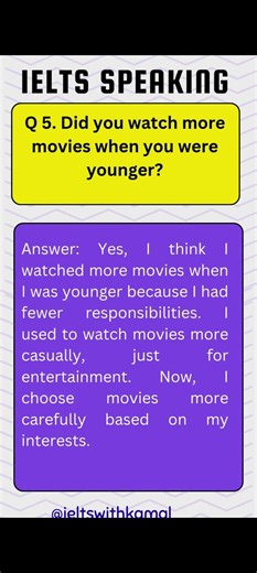 IELTS Speaking Part 1: Intro Questions about Watching Movies with Answers | Part 2 #shorts