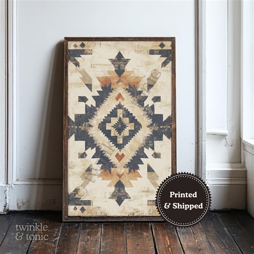 Vintage Southwestern Art, Rustic Lodge Poster, Boho Farmhouse Decor, Rustic Western Art, Antique Aztec Textile Painting, Printed and Shipped - Etsy