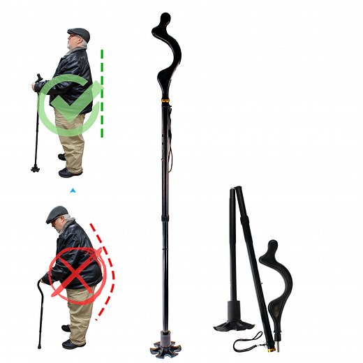 Posture Walking Cane - Walking Stick For Balance For Men & Women - Seniors - Lightweight, 10 Adjustable Heights, Portable & Self-Standing Mobility Aid