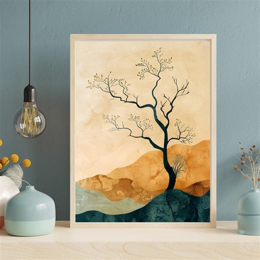Abstract Tree Wall Art | Minimal Nature Landscape Artwork | Zen Tree Illustration | Earth Tone Modern Decor | Digital Download - Etsy UK