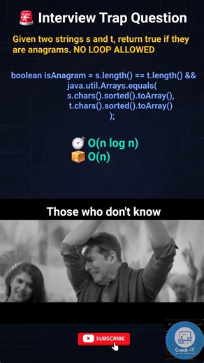 Interview Trick: Valid Anagram #ytshorts #youtubeshorts #shorts