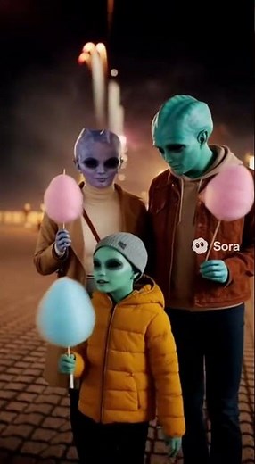 Alien Family Enjoys Bonfire Night at the Fair — Earth Traditions Done Right! 👽✨