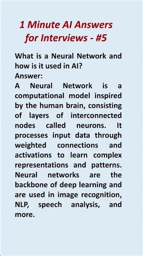 1 Minute AI Interview Q&A | What is a Neural Network in AI? (#5 of 5)