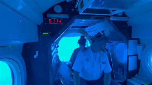 When it came time to surface, the captain’s transmission with the boat we’d boat and head back to shore on—the vessel which made sure there were no vessels above or near the Atlantis submarine—was put on the loudspeaker for all of us to hear. Our terrific guide Jason, whose command of the ins and outs of the marine environment and of the myriad creatures which populate it, explained what goes on as surfacing of the sub takes place! | Tom Skilling