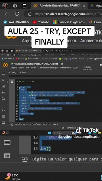 Aula 25: Comandos Try, Except e Finally no Python