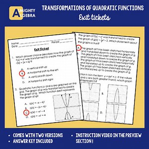 Effects on the Graphs of Quadratic Parent Functions, Transformations Exit Ticket