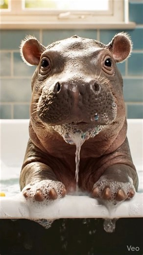 CUTE HIPPO BATHING 😍 #shorts #animation #aishorts