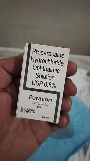 Proparacaine Eye Drops Proparacaine is a topical local anesthetic eye drop used to numb the surface of the eye temporarily. 🔹 Drug Class: Topical ocular anesthetic 🔹 Common Strength: 0.5% Proparacaine hydrochloride 🔹 Mechanism of Action: It blocks sodium channels in the nerve endings of the cornea and conjunctiva → This prevents nerve impulse transmission → 👉 Result: Temporary loss of sensation (anesthesia) 🔹 Uses in Ophthalmology: Before tonometry (IOP measurement) During gonioscopy Before