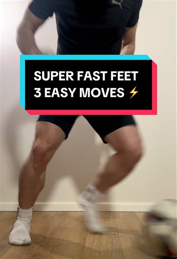 Get super fast feet in 3 easy moves Faster feet = harder to tackle Exercise 1 Pass Roll 3 x 30 secs Exercise 2 Roll Step 3 x 20 secs Exercise 3 Toe Taps 3 x 10 secs Perform these moves 2-3 times a week and you will feel results. It aims to develop fast twitch fibres in your muscles and enhance coordination #footballer #soccerplayer #footballtraining #soccertraining #getfaster