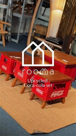 From crates to conversations ♻️ Recycled Coca-Cola crates, reimagined here at Rooma as tables & stools. Some proof that sustainability can look this good! #roomasg #upcycle #upcycling #sustainibility