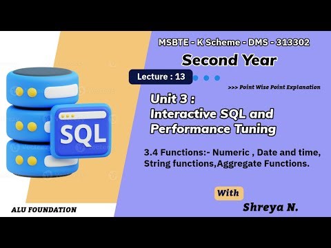 3.4 Functions:- Numeric , Date and time, String functions, Aggregate Functions | MSBTE K Scheme |