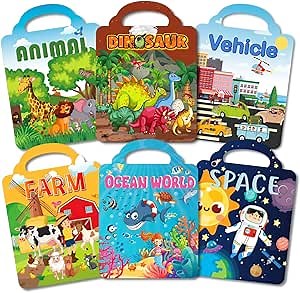 Reusable Sticker Book for Toddlers 2-4 Years, 6 Sets of Puffy Sticker Books for Kids Ages 1-3 and 2-4 Years Old Book for Girls and Boys (Dinosaur)
