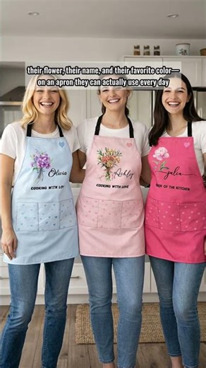 Custom Birth Flower & Name, Floral Apron Gifts For Her, Friends, Daughter, Mom, Grandma | Apron