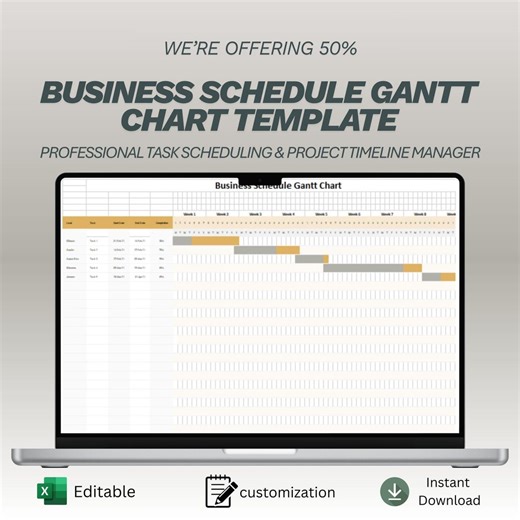 Business Schedule Gantt Chart Excel Template | Project Management Timeline Spreadsheet | Professional Task Plann | Employee Schedule Track - Etsy