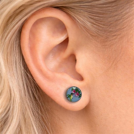 Hand Painted Moni Buttons™ Hummingbird Stud Earrings - Etsy