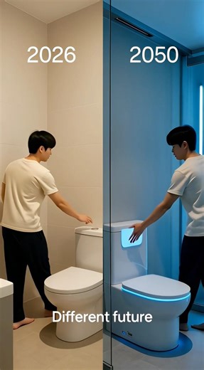 Time-Travel Bathroom (2024 vs 2050) #futurehome #motivation #bathroom #smartbathroom