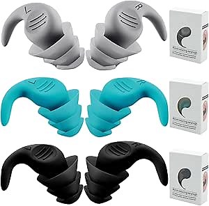 3 Pairs Noise Cancelling Ear Muffs for Sleeping, Hearing in Flexible Silicone for Sleep Reusable Concerts Ear Buds, Travel, Studying, Loud Noise Ear Muffs Black, Blue