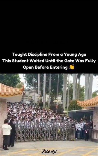 Taught Discipline From a Young Age This Student Waited Until the Gate Was Fully Open BeforeEntering👏