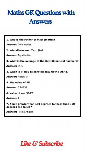 Maths GK Questions with answers