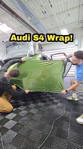 Audi S4 fully wrapped in Inozetek Super Gloss Metallic Mamba Green! Super gloss means there's no orange peel and if installed correctly it looks like paint. I think this color goes great with the gold wheels. What do you think of this color combo? #wrap #carwrap #vinylwrap #audi #S4 | Wrap Ohio