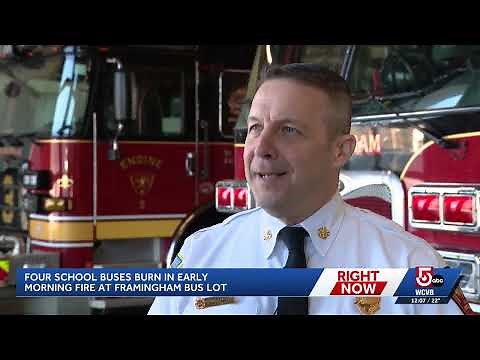 4 school buses burn in early-morning fire at Framingham bus lot