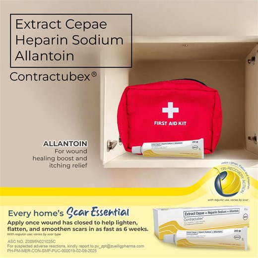 111 reactions · 7 comments | What’s on your first aid kit? Add Extract Cepae + Heparin Sodium + Allantoin (Contractubex®) and get the gentle scar care. See results in as fast as 6 weeks with regular use, varies by scar type. For you and your family. #EveryHomeScarEssential #ScarsFadeConfidenceGained | Contractubex Philippines | Facebook