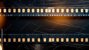 Blank grained and scratched film strip texture background with heavy grain, dust and a light leak Real Lens Flare Shot in Studio over Black Background. Easy to add as Overlay or Screen Filter